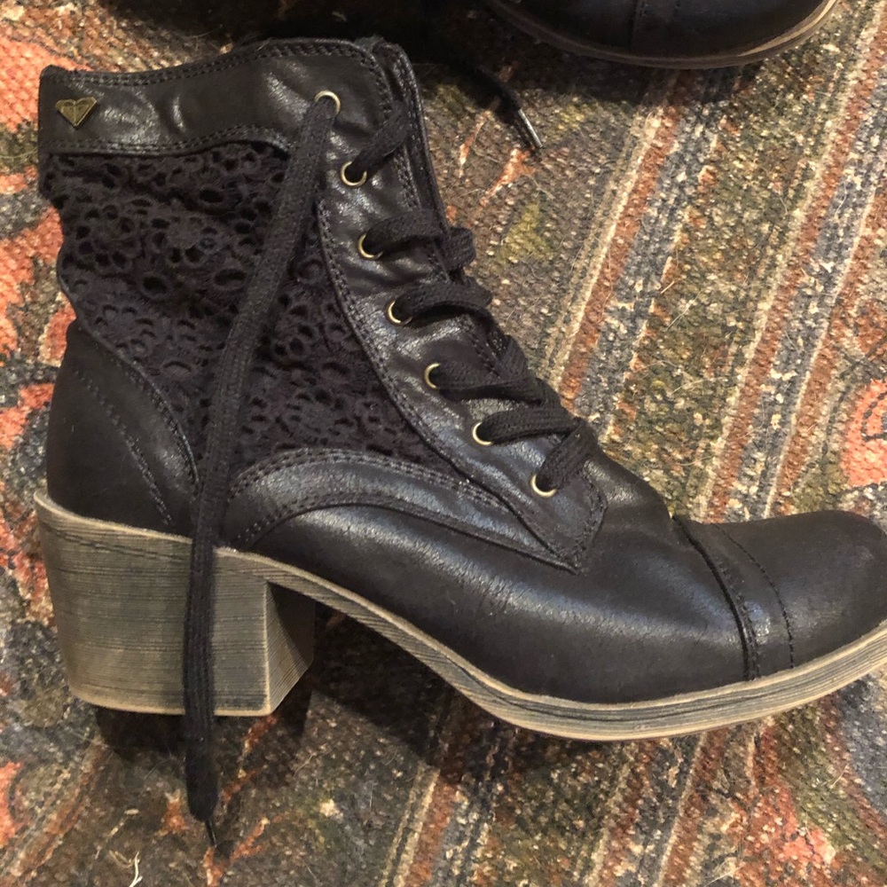 Black Roxy Lace Heeled Combat Boots